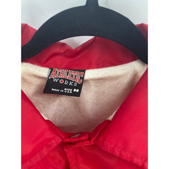 Vintage Athletic Works Coach Jacket M Medium 90s Windbreaker Raglan Red Snap - Picture 2 of 5